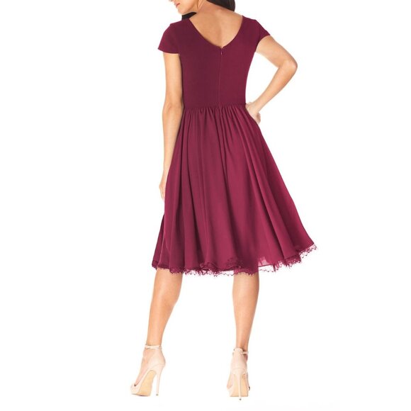 🆕DRESS THE POPULATION Corey Flare Chiffon Dress Magenta XX-Small (00-0) - Picture 4 of 12